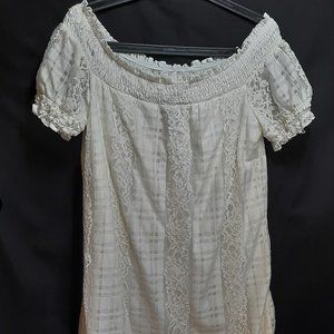 White Lace Ruffle Cold Should Blouse Mini Dress Size Small